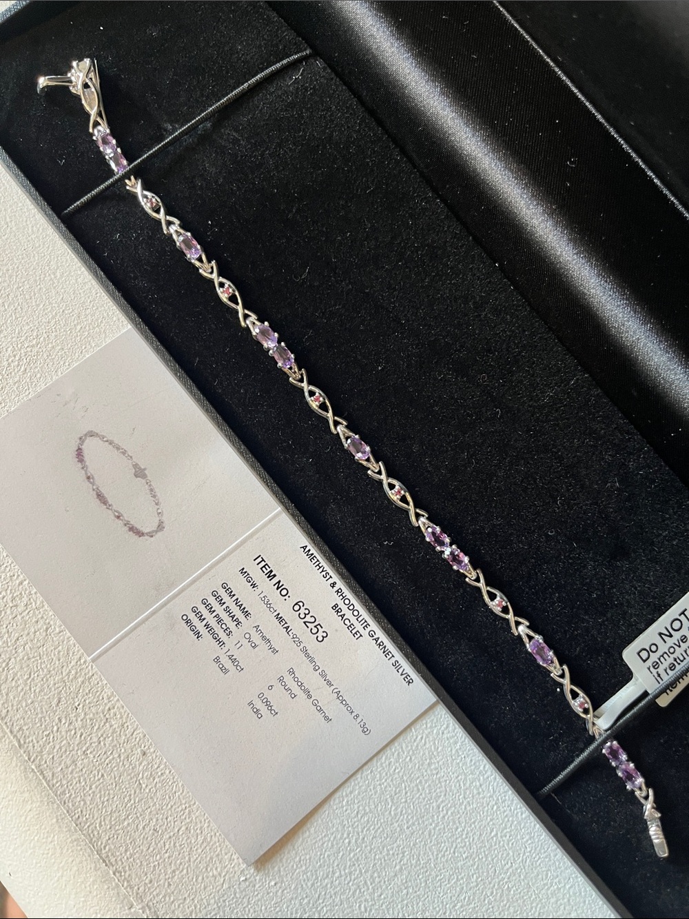 Sterling Silver Amethyst Link Bracelet - Purple